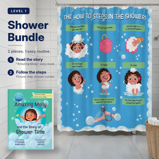 Learn to Shower Level 1 bundle for kids, Molly character
