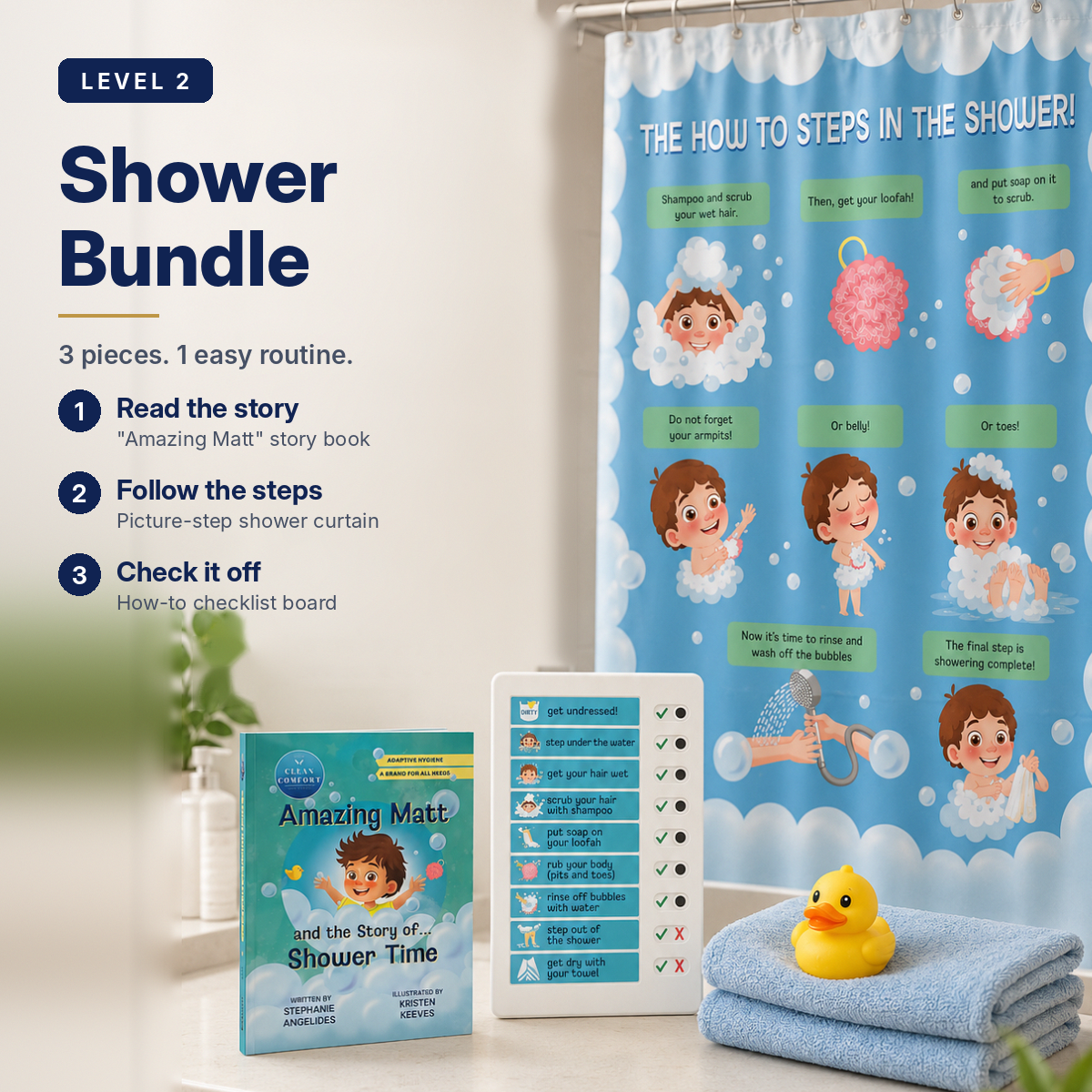 Learn to Shower Level 2 bundle for kids, Matt character