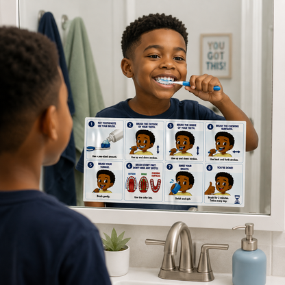 Toothbrush Time Character Mirror Cling Steps | Miles