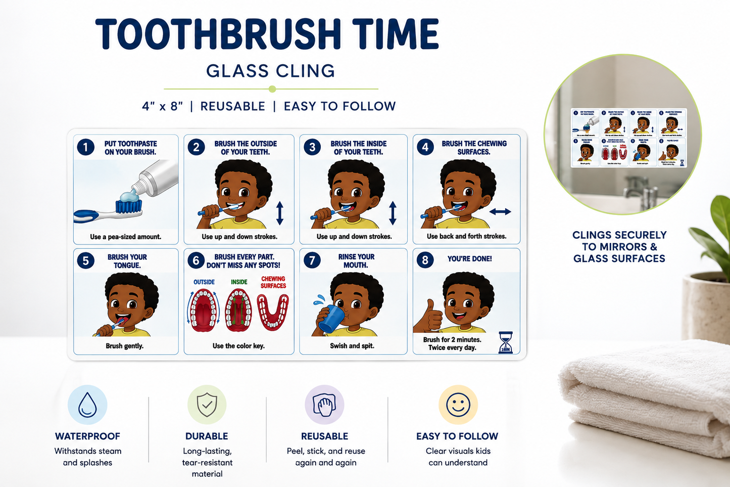 Toothbrush Time Character Mirror Cling Steps | Miles