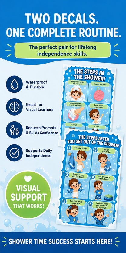 Shower Independence Bundle | Visual Shower Routine Decals for Kids