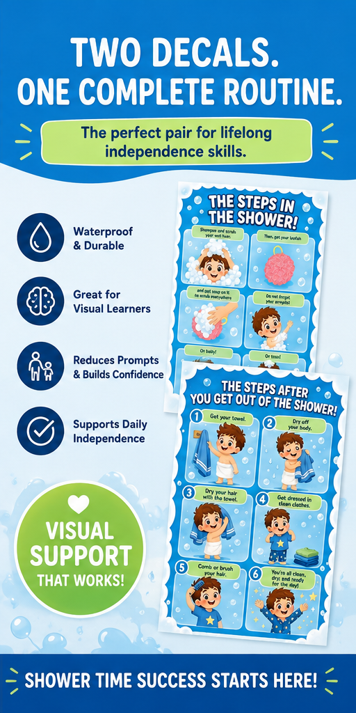 Shower Independence Bundle | Visual Shower Routine Decals for Kids