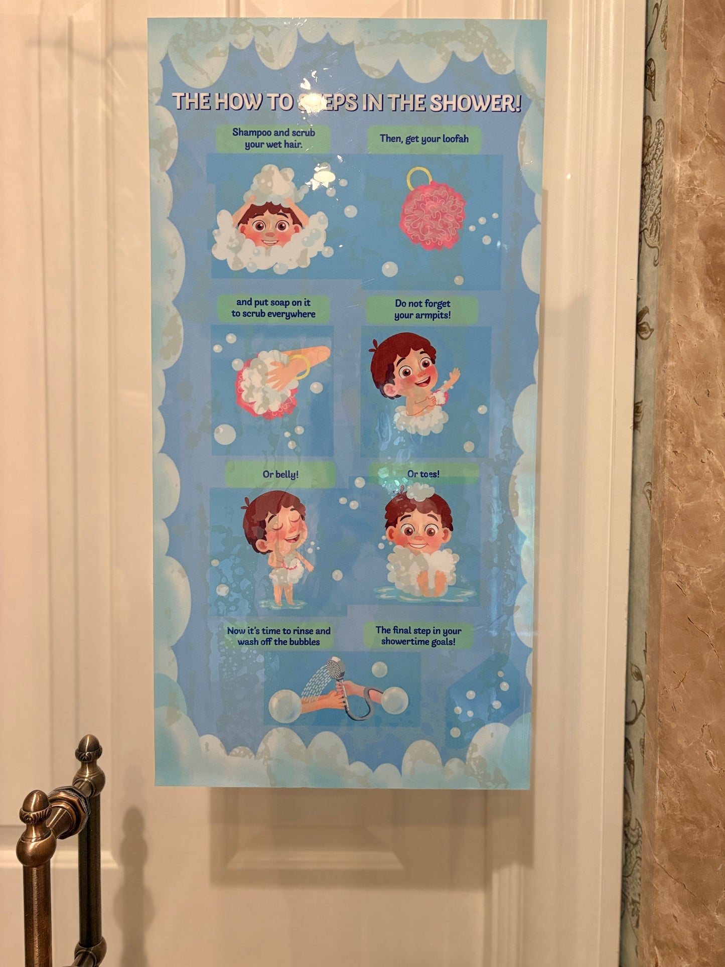 Starter Learn To Shower Bundle! Shower Decal Guide, Follow Along Checklist, Waterproof Timer, and Loofah