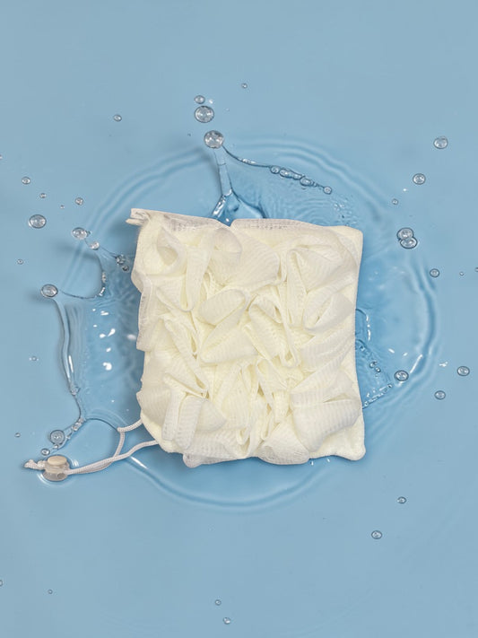 Lay-Flat Loofah with Soap Lock Drawstring