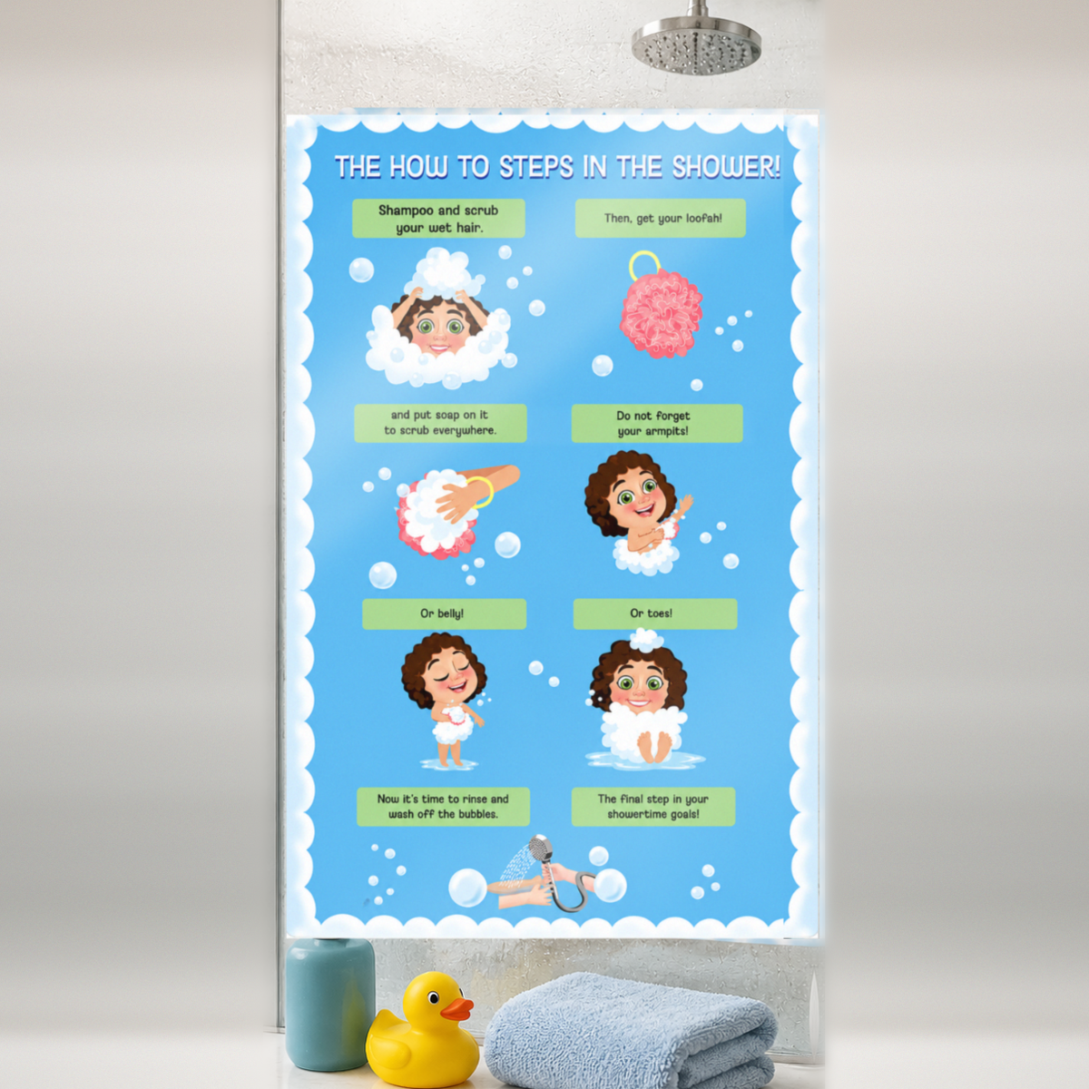 Molly character shower steps glass cling