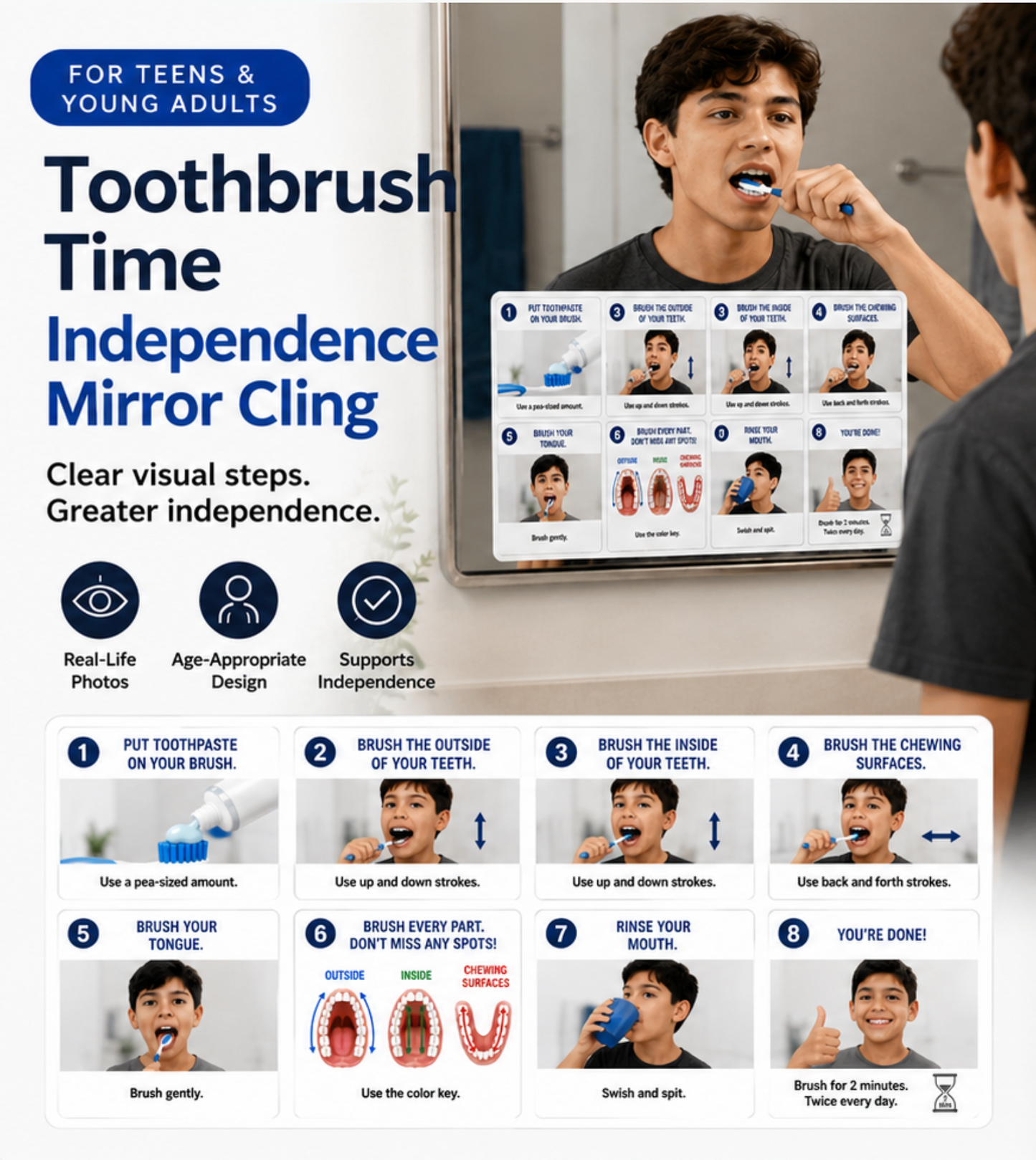 Toothbrush Time Independence Mirror Cling | Teens & Young Adults