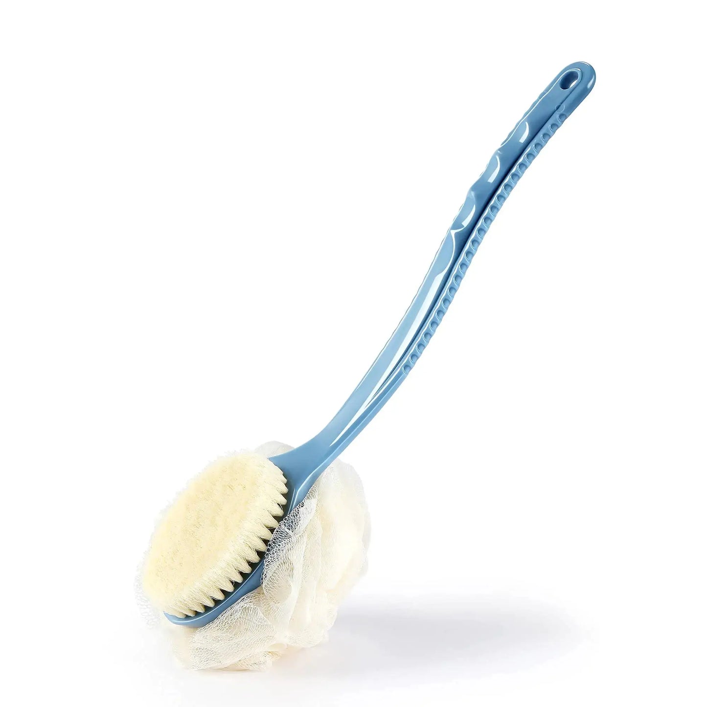 Shower Body Brush & Loofah - with Long Curved Handle (Blue)