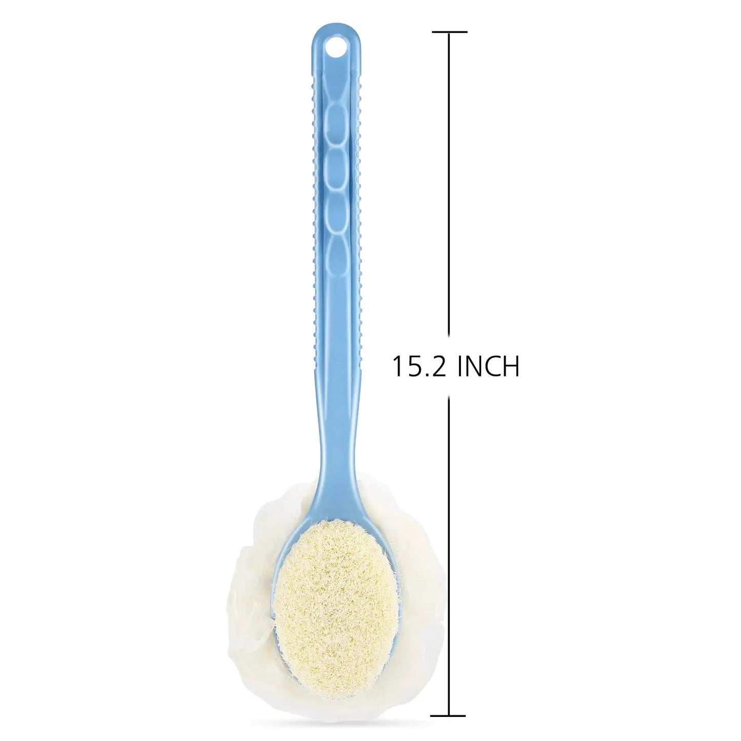 Shower Body Brush & Loofah - with Long Curved Handle (Blue)