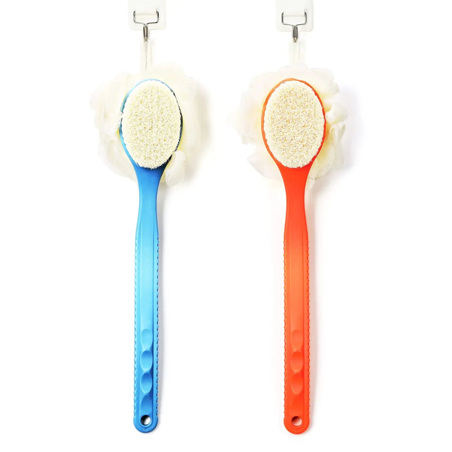 Shower Body Brush & Loofah - with Long Curved Handle (Blue)