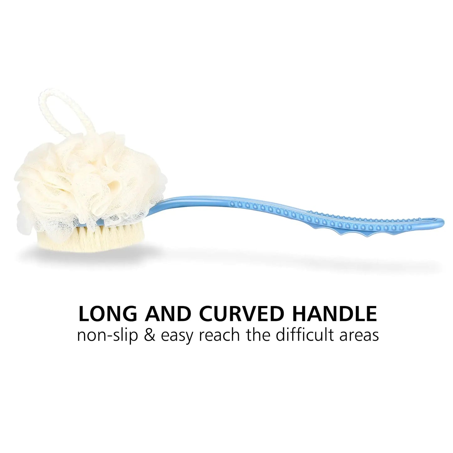 Shower Body Brush & Loofah - with Long Curved Handle (Blue)