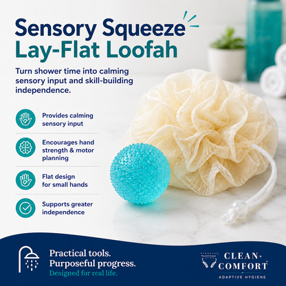 Lay-Flat Loofah with Sensory Squeeze Ball