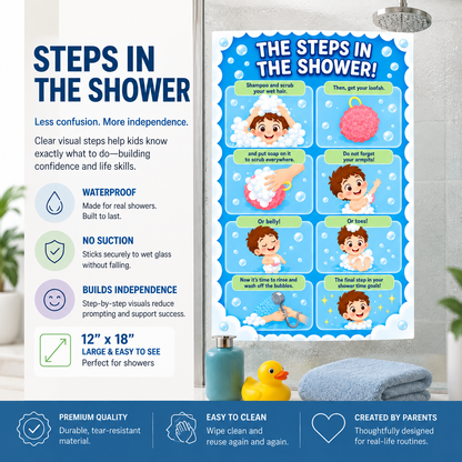 Shower steps visual decal helping kids build shower independence