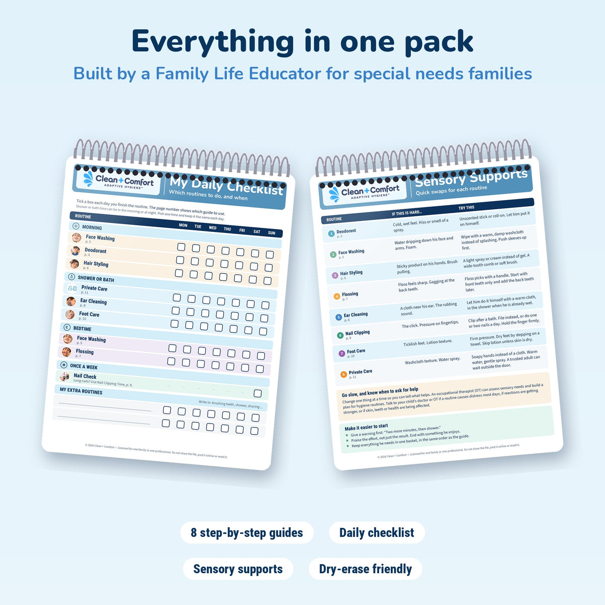 Teen Personal Care Pack, Boy 2, laminated spiral-bound: daily checklist and sensory pages