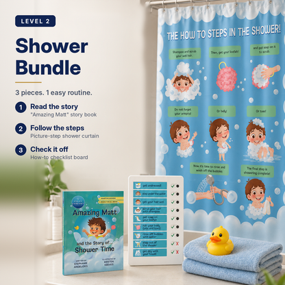 Learn to Shower Level 2 bundle for kids, Matt character