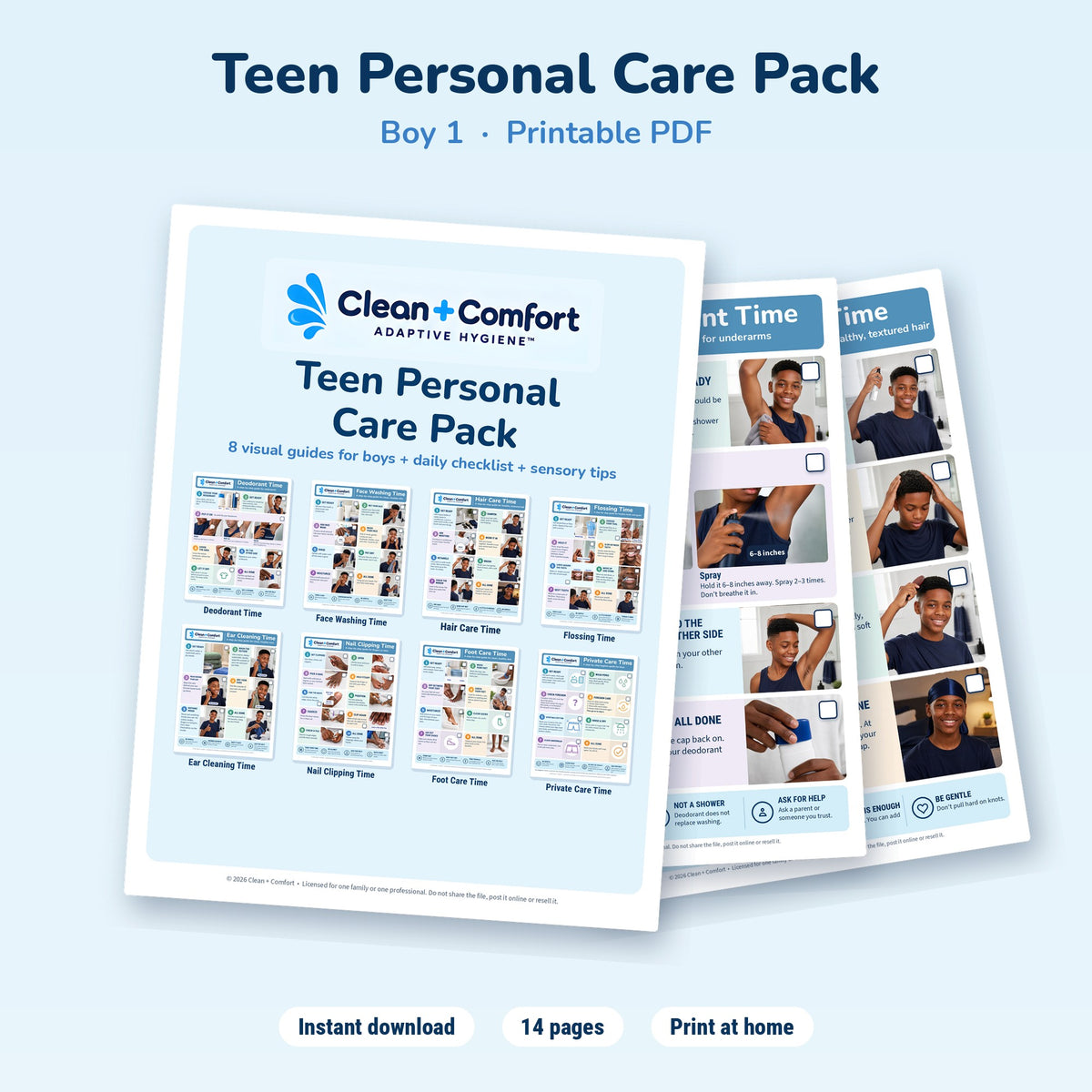 Teen Personal Care Pack, Boy 1, printable PDF: cover