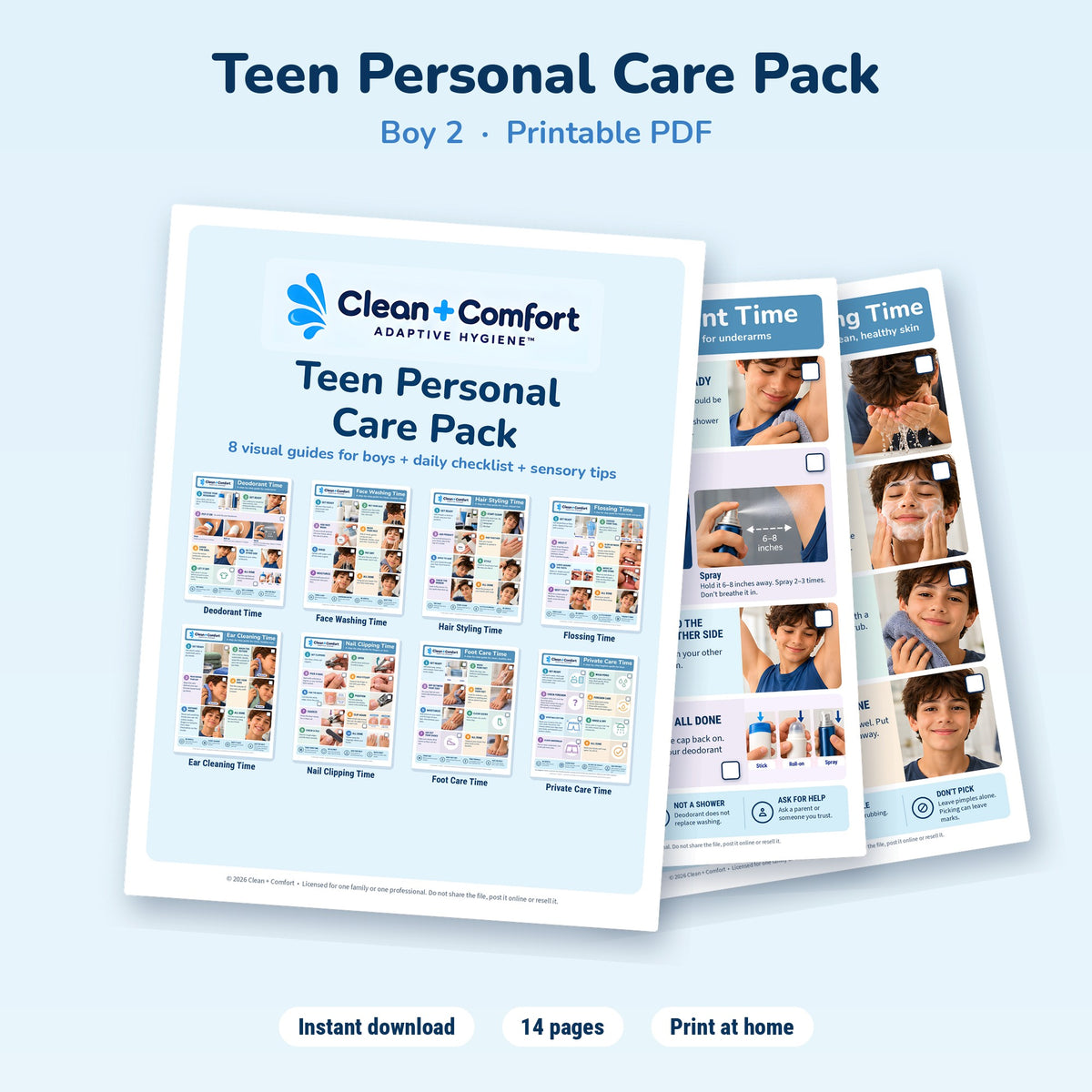 Teen Personal Care Pack, Boy 2, printable PDF: cover