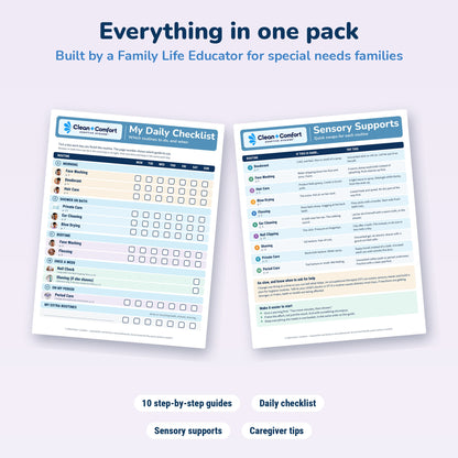 Teen Personal Care Pack, Girl 2, printable PDF: daily checklist and sensory pages